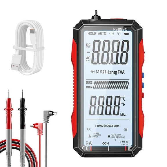 Digital Multimeter Rechargeable 6000 Counts True RMS Tester for Home Auto Electrical Repair