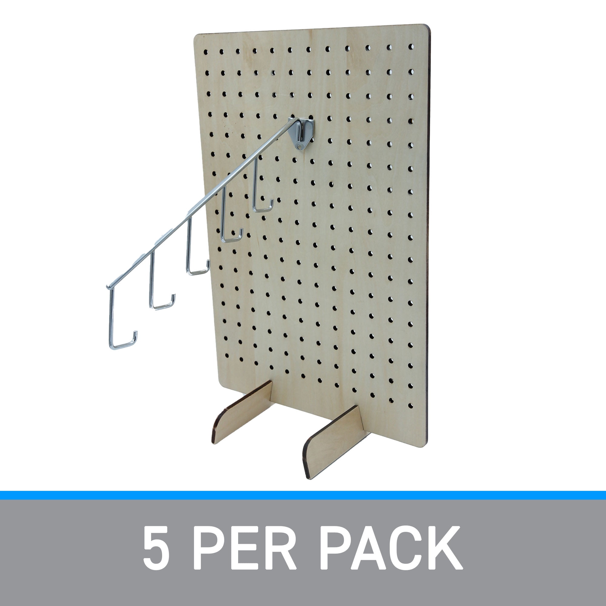 SSWBasics Chrome 5 J-Hook Waterfall for Pegboard - Pack of 5