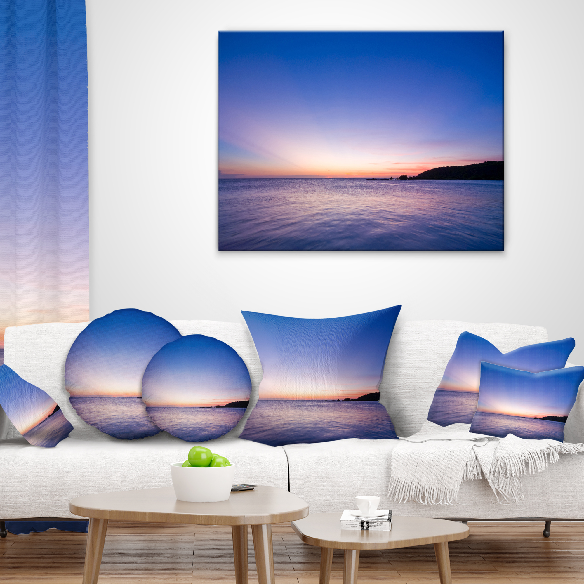Designart 12" x 20" Blue Polyester Throw Pillow
