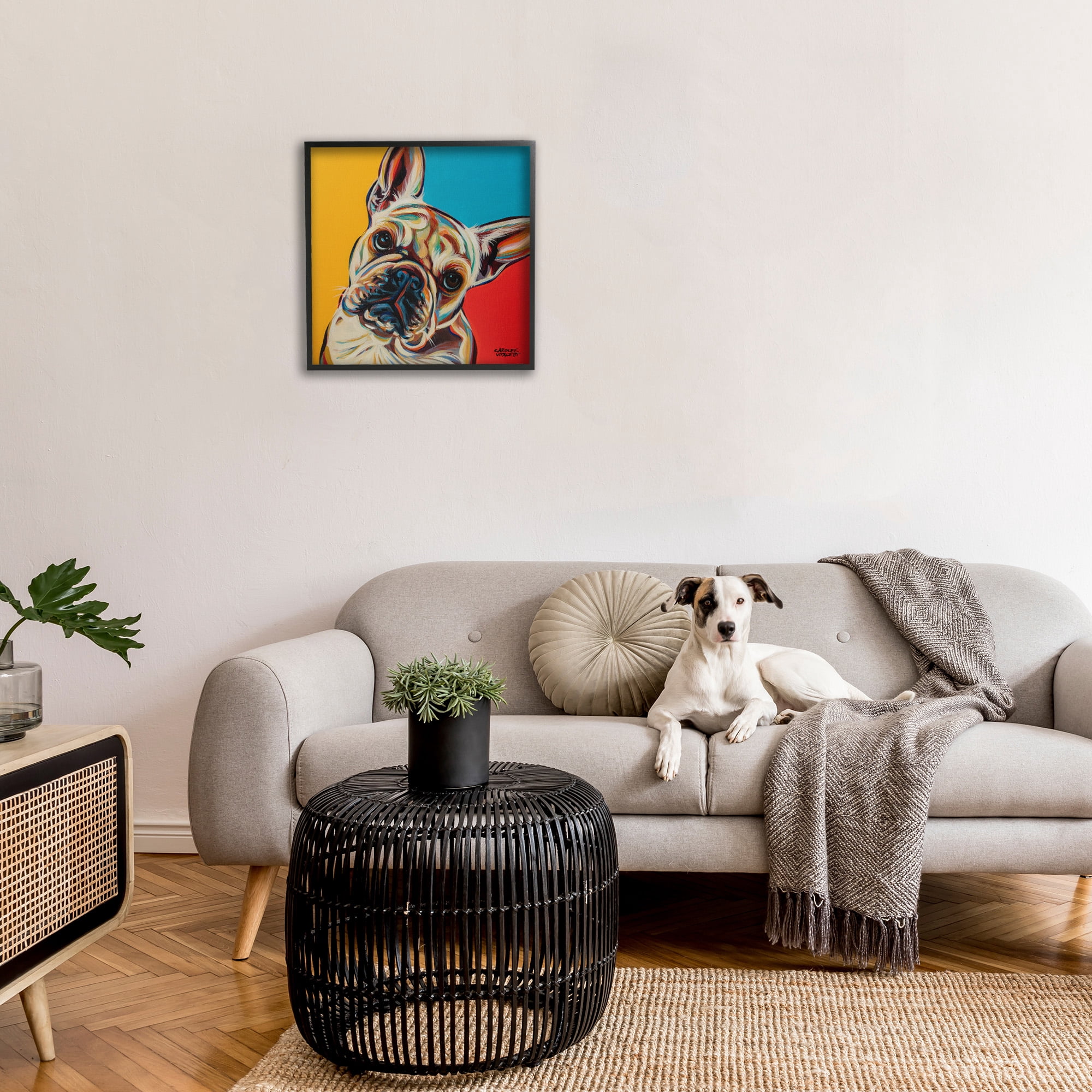 Stupell Industries French Bulldog Pop Portrait Animals & Insects Painting Black Framed Art Print Wall Art, 24 x 24