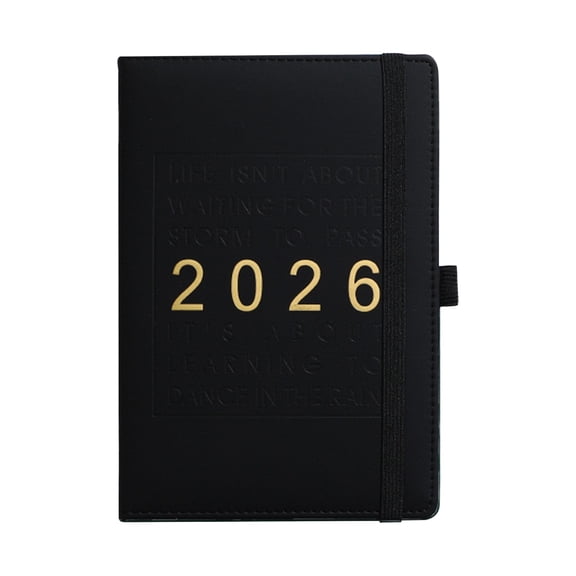 Miommo 2026 Daily Planner Hardcover Leather Cover, One Page Per Day 12-Month Agenda Notebook with Ribbon Bookmark, Elastic Pen Slot, 304 Pages Black Planner
