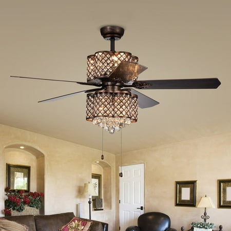 Quincy 6-light Crystal 5-blade 52-inch Rustic Bronze ...