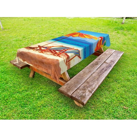 

Seaside Outdoor Tablecloth Deck Chairs Overlooking Tropical Sea of Thailand Beach Exotic Holiday Picture Decorative Washable Fabric Picnic Table Cloth 58 X 84 Inches Orange Blue by Ambesonne