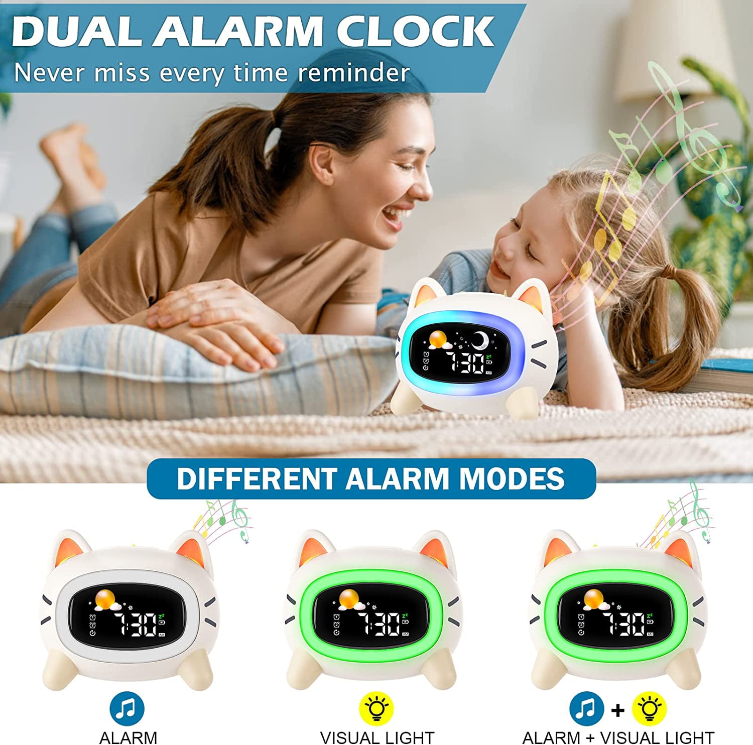 Hansang Kids Alarm Clock,Ok to Wake Clock with Sleep Training, Night Light,Beige Digital Clock