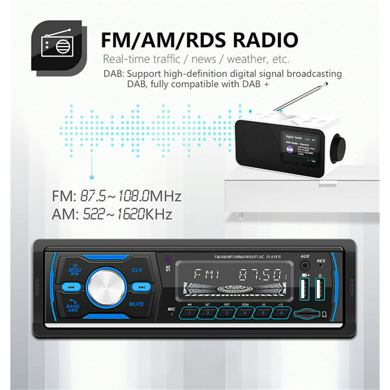 1 Din Autoradio Bluetooth Voiture Stéréo Lecteur MP3 FM Radio USB AUX Car  Radio