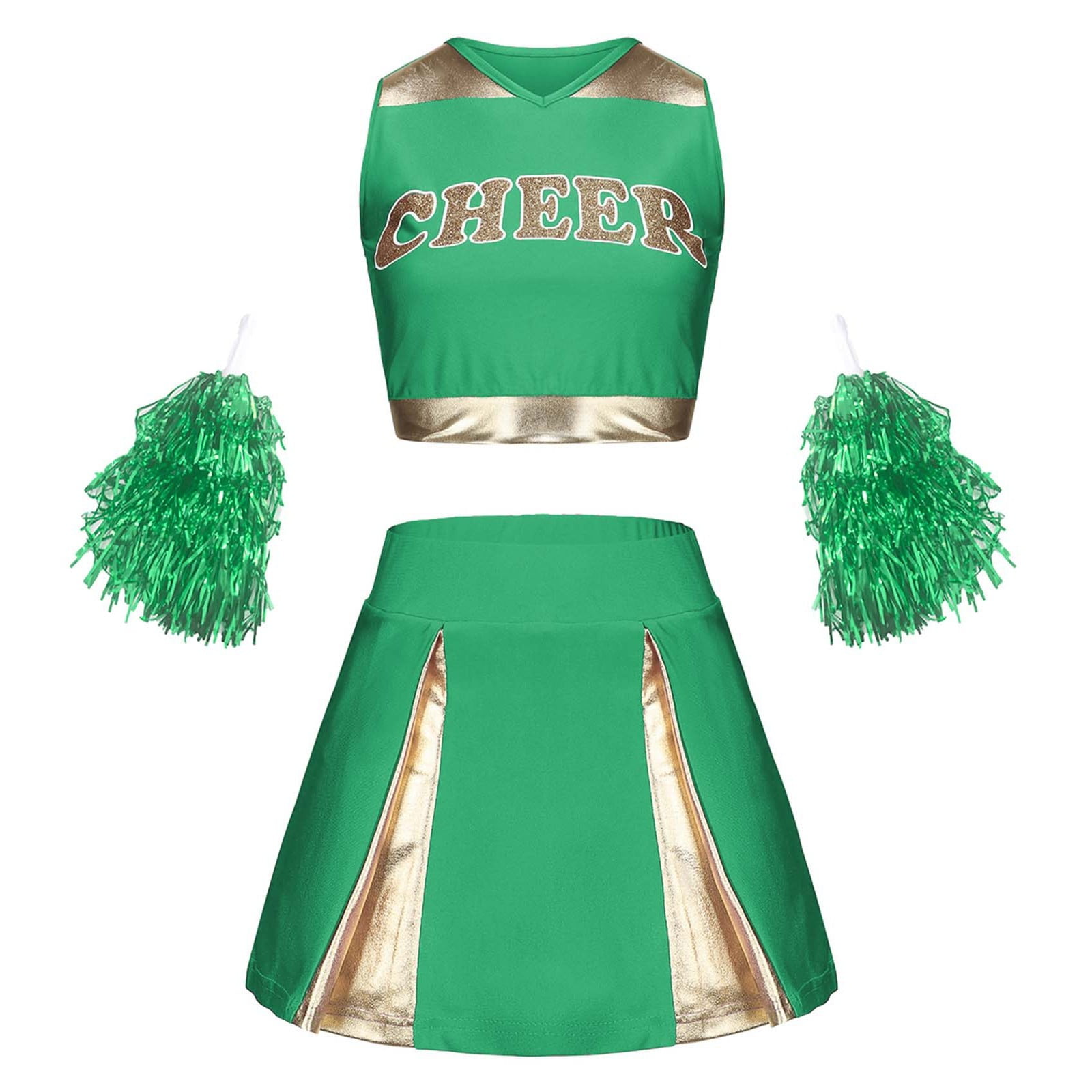 nsendm Girls Childrenscostume Big Kid Clothes Outfits Baby Women s Cheerleading Sequins Dress Student Sports Day Cheerleading Dress Shirt and Skirt Set for Green 160.00 Walmart