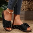 thumbnail image 5 of Gpaecead Women Flower Cutout Wedge Slides Open Toe Faux Leather Wood Texture Heel Spring Summer Height Casual Shoes,Black, 5 of 8