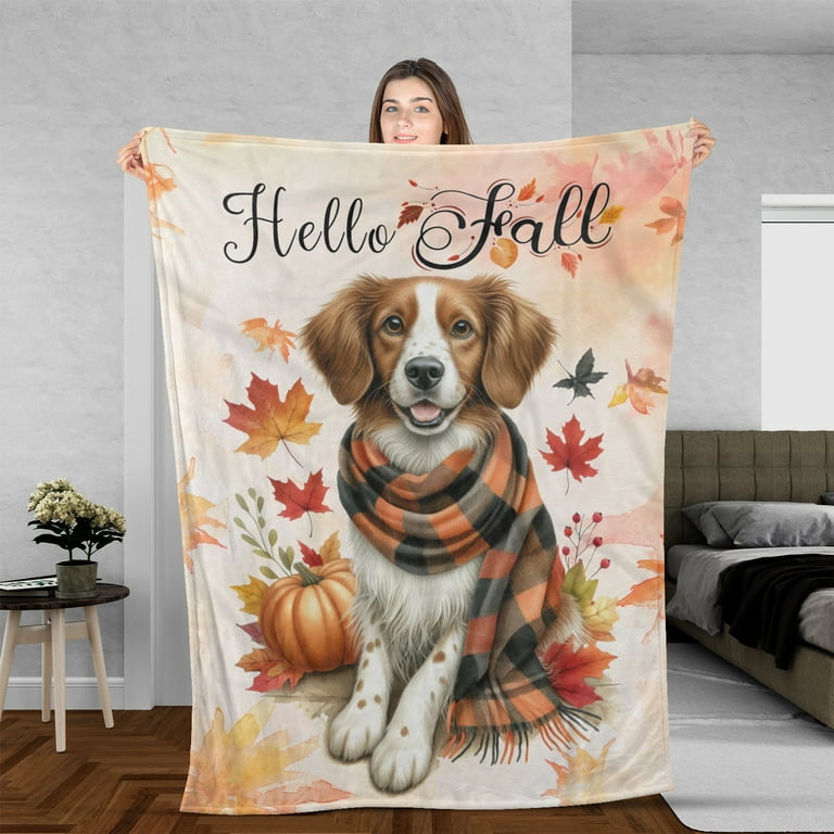 Hello Fall Brittany Spaniel Scarf Welcome Autumn with Leaves