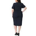 thumbnail image 3 of Plus Size Dress for Women Short Sleeve Above the Knee Sheath Dress Office Wear to Work Dresses 2X Navy Blue, 3 of 6