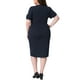 thumbnail image 3 of Vestido de Talla Grande para Mujeres, Manga Corta, Por Encima de la Rodilla, Vestido Tipo Sheath, Ropa de Oficina, Vestidos para Trabajar, 1X Azul Marino, 3 of 6