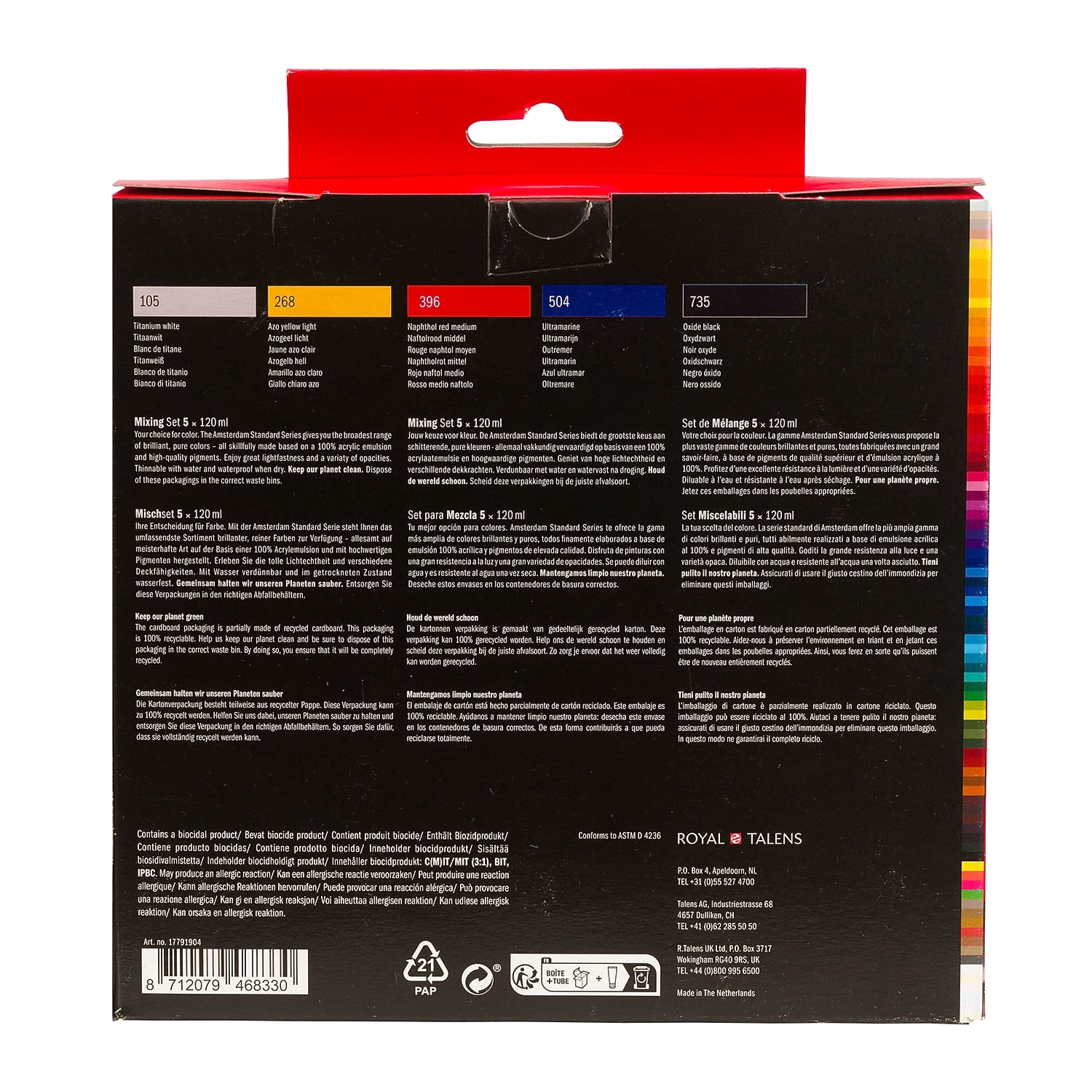 Amsterdam Mixing Acrylic Paint Assorted Colors 5/Pack (AMS17791904)
