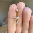 thumbnail image 4 of Beautiful 2Ct Pear Cut Lab-Created Diamond Small Dangly Belly Button Ring For Women's 14K Yellow Gold Plated Silver, 4 of 4
