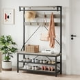 thumbnail image 4 of Coat Rack Shoe Bench, Hall Tree Storage Bench, Wood Accent Shoe Rack with Storage Shelf Hanging Bar and 8 Hooks for Entryway, 4 of 7