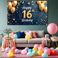 thumbnail image 5 of Happy 16th Birthday Themed Background Banner with Balloons Stars and Cakes for Birthday Party Decorations Photography Props Party Supplies Decor Backdrop, 5 of 8