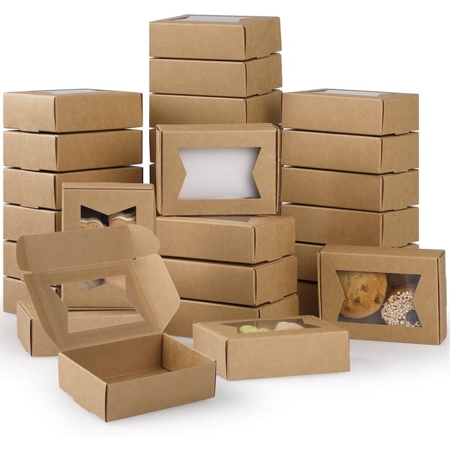 Cajas para Postres de Papel Kraft Con Ventana, 40 Piezas Kraft Pastry Boxes Kraft Paper Box, Kraft Paper Burger Box, Cajas de Pastelería para Tienda, Bodas, Cumpleaños, Fiestas