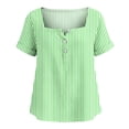 thumbnail image 4 of Yrmaups Loose Fit Short Sleeve T Shirt for Women Plus Size, Square Neck Button Down Blouse, Striped Casual Tee, Soft Stretch Top for Beach Travel Office Daily Wear, Green 3XL, 4 of 8