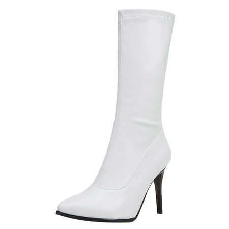 

BOBOGOJP Womens Mid Calf Slouchy Boots Stiletto High Heel Leather Pointed Toe Pull on Sexy Dress Booties (White 9)