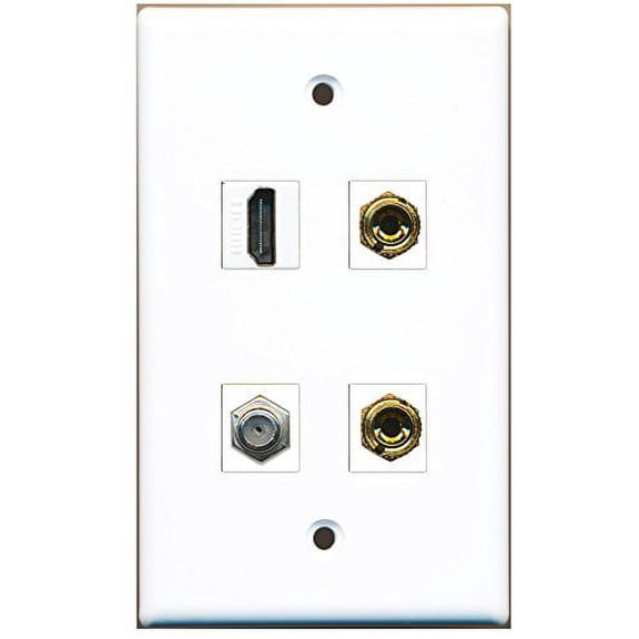 RiteAV - 1 Port HDMI 1 Port Coax Cable TV- F-Type 2 Port Banana Speaker Wall Plate