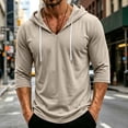 thumbnail image 2 of Mens Hoodie Pullover Thin 3/4 Sleeve Drawstring Pullover Hoodie Casual Sweatshirts with Hood Lightweight Hoodies Khaki M, 2 of 7