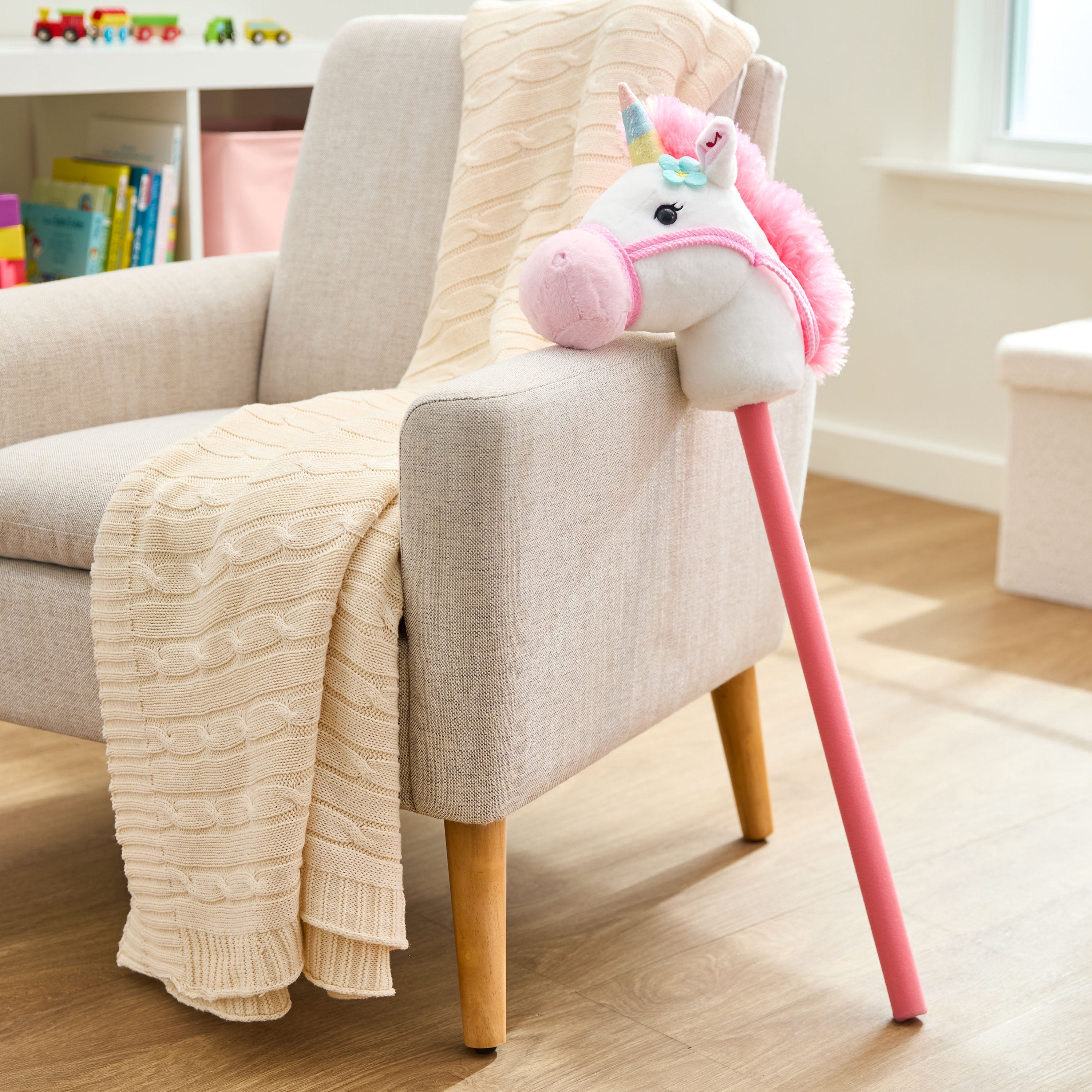 Kid Connection Plush Riding Stick Unicorn, White, 30 in, Ages 3+
