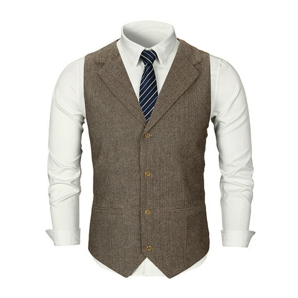 WREESH Men's Autumn Winter Formal Bussiness Tuxedo Suit Waistcoat Vest Jacket Top Coat