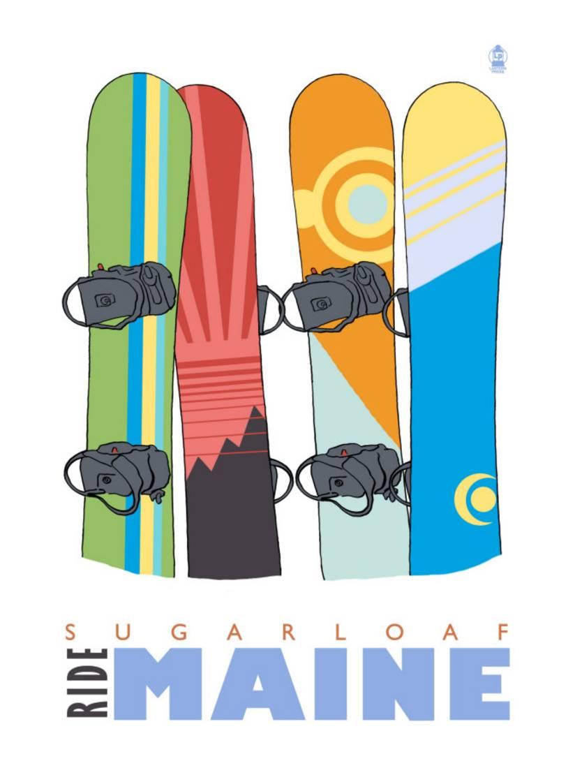 Sugarloaf, Maine, Snowboards in the Snow By Lantern Press by Art.com