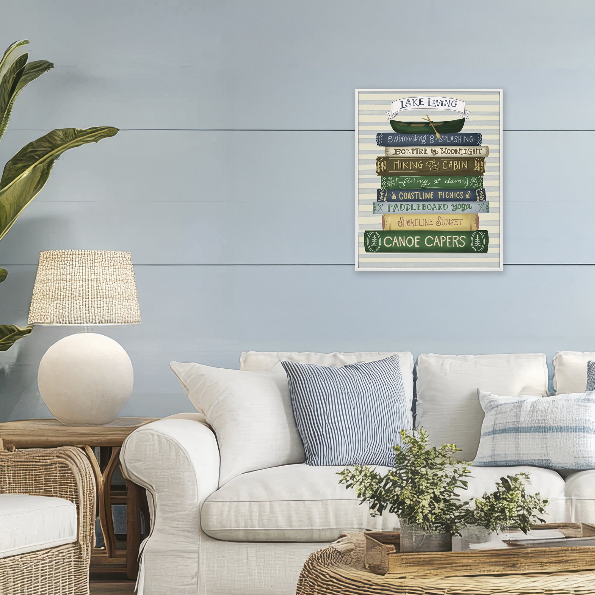 Stupell Industries Lake Living Books White Framed Giclee Art, design by Giao Williams