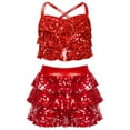 thumbnail image 1 of Lejafay Crop Top pour Filles avec Jupe-Culotte Paillettes Jazz Danse Latine Robe de Danse Moderne Rouge 12, 1 of 7