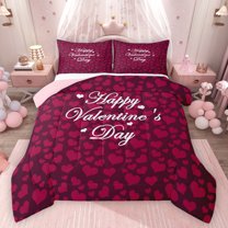 Feelyou Couple Love Heart Full Size Comforter Sets, Romantic Anniversary Bedding Comforter Set, Happy Valentine's Day Reversible Bedding Sets, Breathable Home Decor, 3-Piece