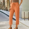 thumbnail image 2 of YUGYXL Plus Size Linen Pants for Women 2025 Summer Straight Cropped Pants Drawstring Lightweight Loose Elastic Waist Trousers Orange XXXXXL, 2 of 7