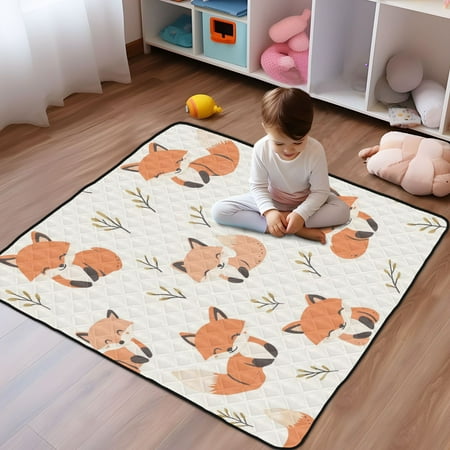 WOBOGO Cute Fox Baby Playmats Extra Large Waterproof Rollable Activity Pads for Toddlers 50×50inch