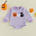 thumbnail image 2 of YDFCWXW Baby Girls Romper Long Sleeve Round Neck Halloween Print Sweatshirt Romper (Purple, 6-12 Months), 2 of 7