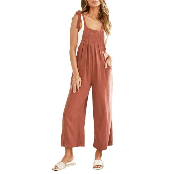 Womens Adjustable Bib Overalls Casual Wide Leg Baggy Jumpsuit with Pockets
