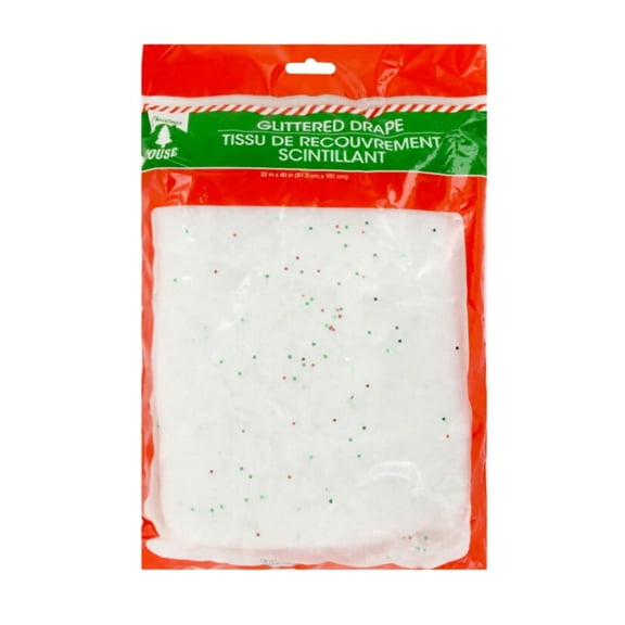 White Christmas Winter Soft Glittery Decorative Drape 40 inches x 40 inches for Indoor Home Kitchen Room Mantle Window Door Holiday Trees Party Favor Decoration Treatments Gift Supplies - 1 count