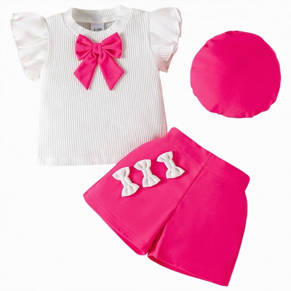 Hessimy Girls Cotton Short Sleeve Top and Pants,2 Piece Pajama Set,Night Pajamas(Hot Pink,18-24 Months)