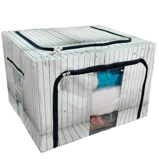 HATIART White Wooden Room Storage Bag Clear Window Storage Bins Boxes Large Capacity Foldable Stackable Organizer With Steel Metal Frame For