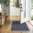 thumbnail image 2 of ODIKA 2'x3' Navy Blue Geometric Trellis Diamond Motif Washable Accent Rug Intricate Quatrefoil Lattice Framework With Ornate Star Cross Pet Friendly, Bedside Mat for Bedroom, Nursery, RV, 2 of 7