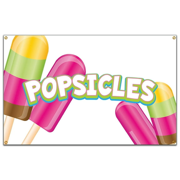 SignMission B-60 Popsicles19 60 in. Popsicles Banner with Concession Stand Food Truck Single Sided