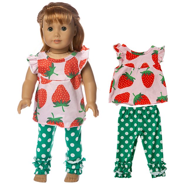 Ensemble de Vêtements de Poupée Adorable Costume de Poupée à Pois Tenue de Poupée pour Poupée de 18 Pouces