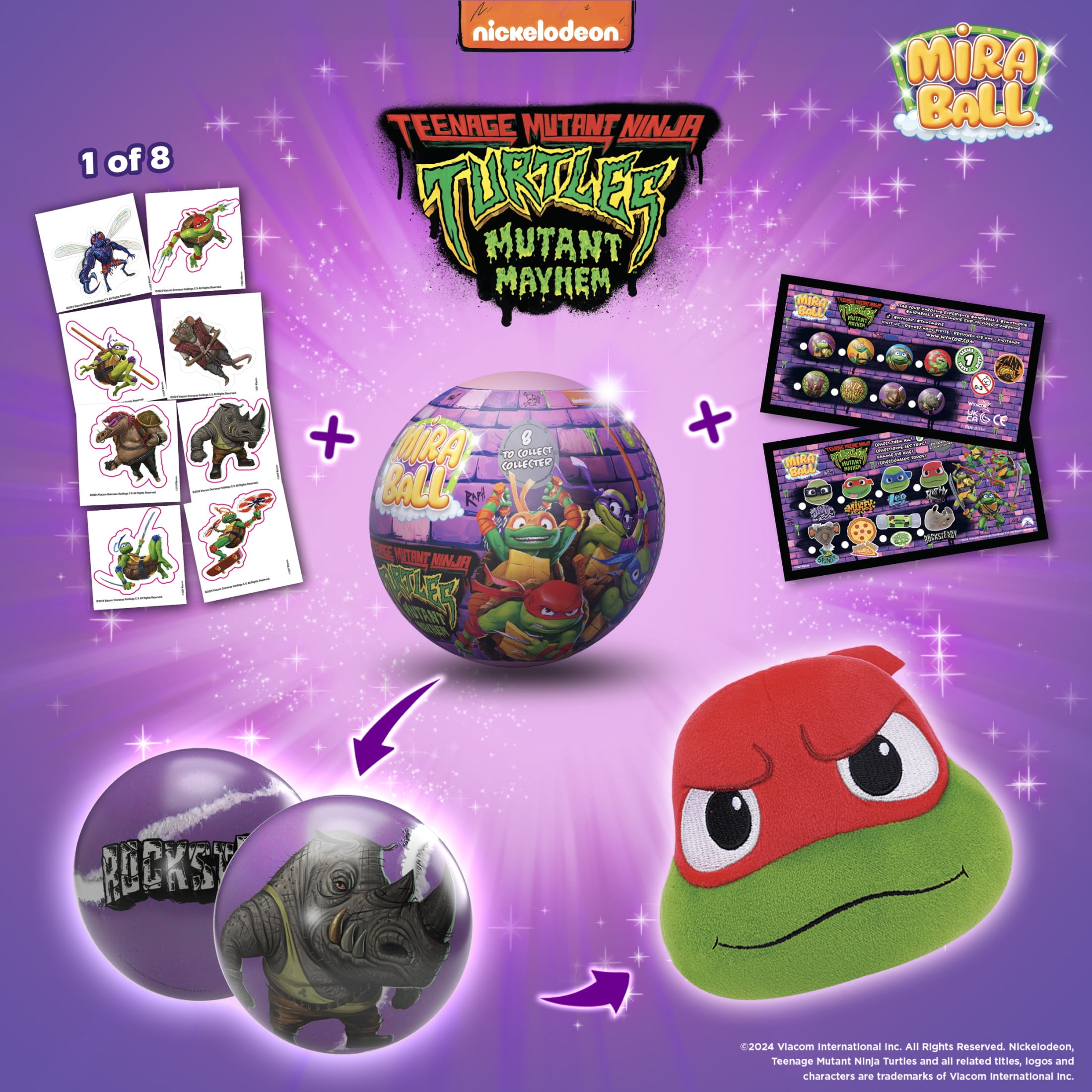 Teenage Mutant Ninja Turtles MiraBall, Blind Box Surprise Plushies -  Mystery Action Figures Toy, Cute Stuffed Animal - Great for Gifts & Party Favors, Aged 3+ (4-Pack)
