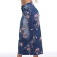 thumbnail image 3 of Women's High Rise Allover Floral Print Hem Split Back Midi Denim Skirt, 3 of 5