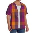 thumbnail image 4 of Vsdgher Purple Yellow Buffalo Plaid Print Men's Wrinkle Free Untucked Cuban Shirt Business Casual Button Down Shirts Short Sleeve Shirt, 4 of 7