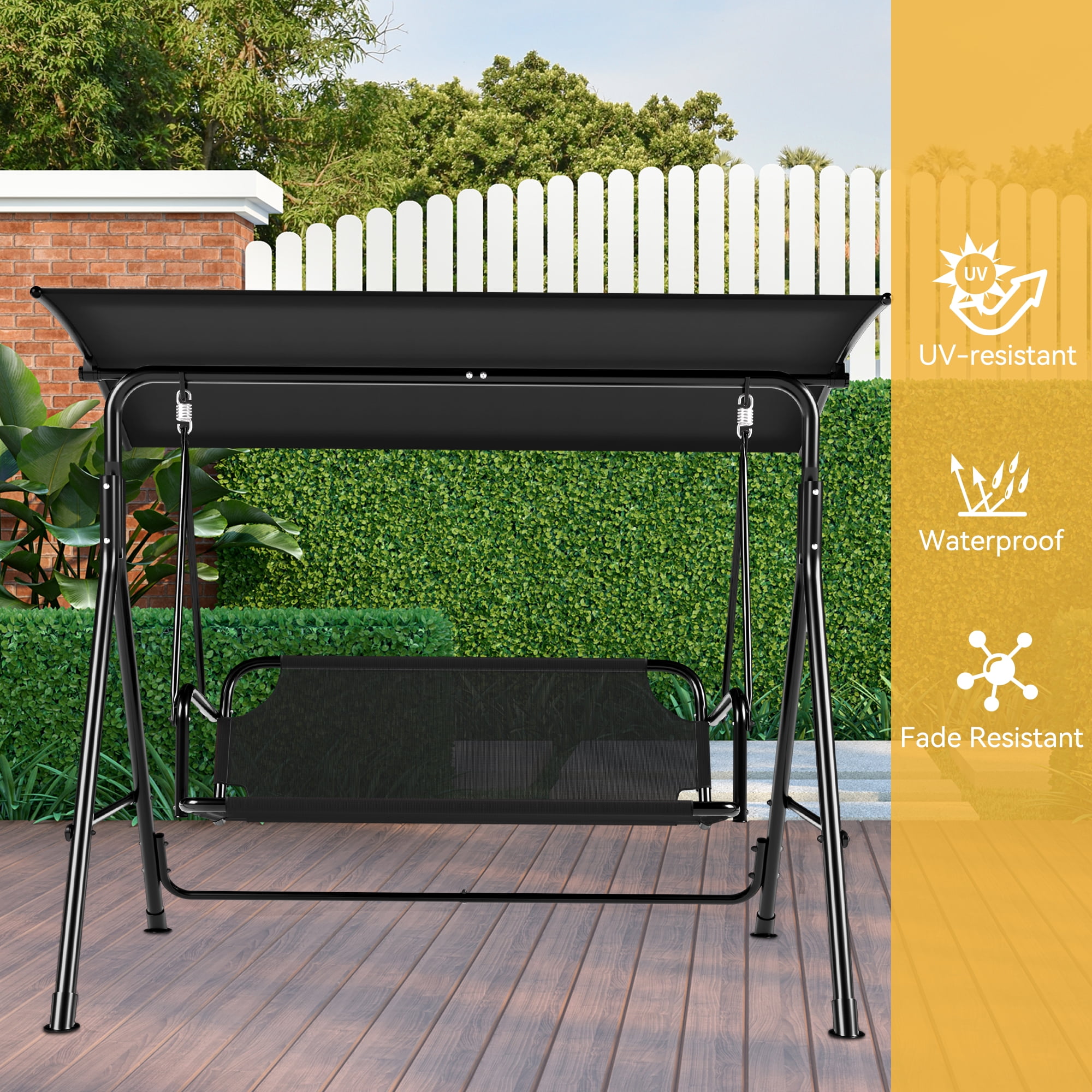 Dextrus 3-Person Outdoor Swing Chair with Canopy, Heavy-Duty Steel Frame, Weather-Resistant, Black