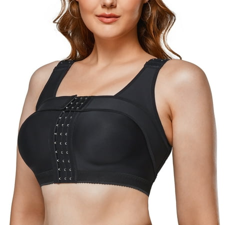 

Irisnaya Women’s Front Closure Bra Post-Surgery Posture Corrector Shaper Tops with Breast Support Band Padded Bra(Black Large)