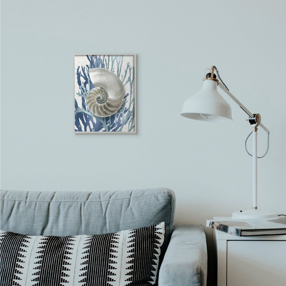 Stupell Industries Shell Coral Beach Blue Design Framed Wall Art by Caroline Kelly