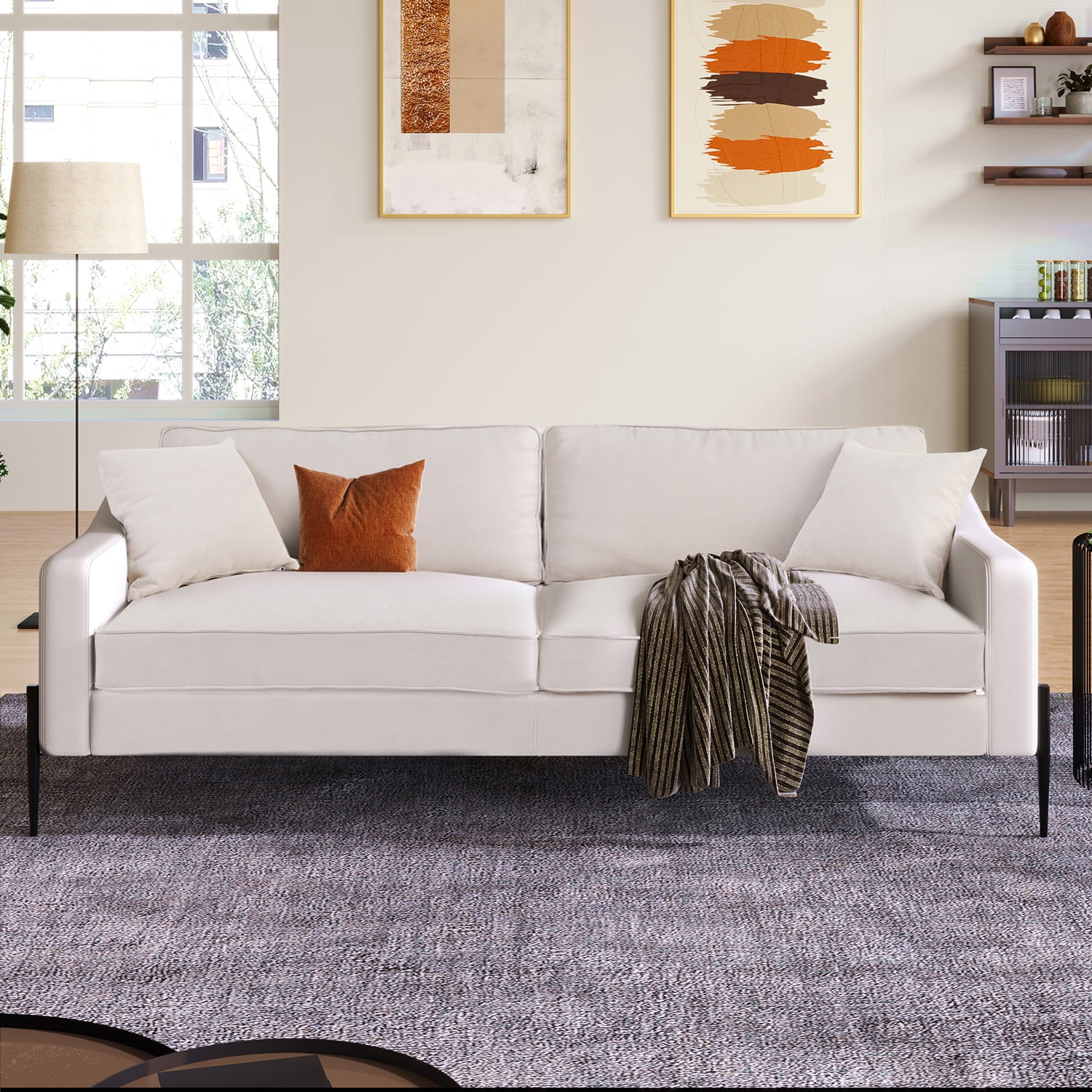 Kadyn Upholstered Modern Loveseat, 81" Sofa Couch with Metal Legs, Durable with 2 Pillows, 2-3 People Seat Capacity, Beige