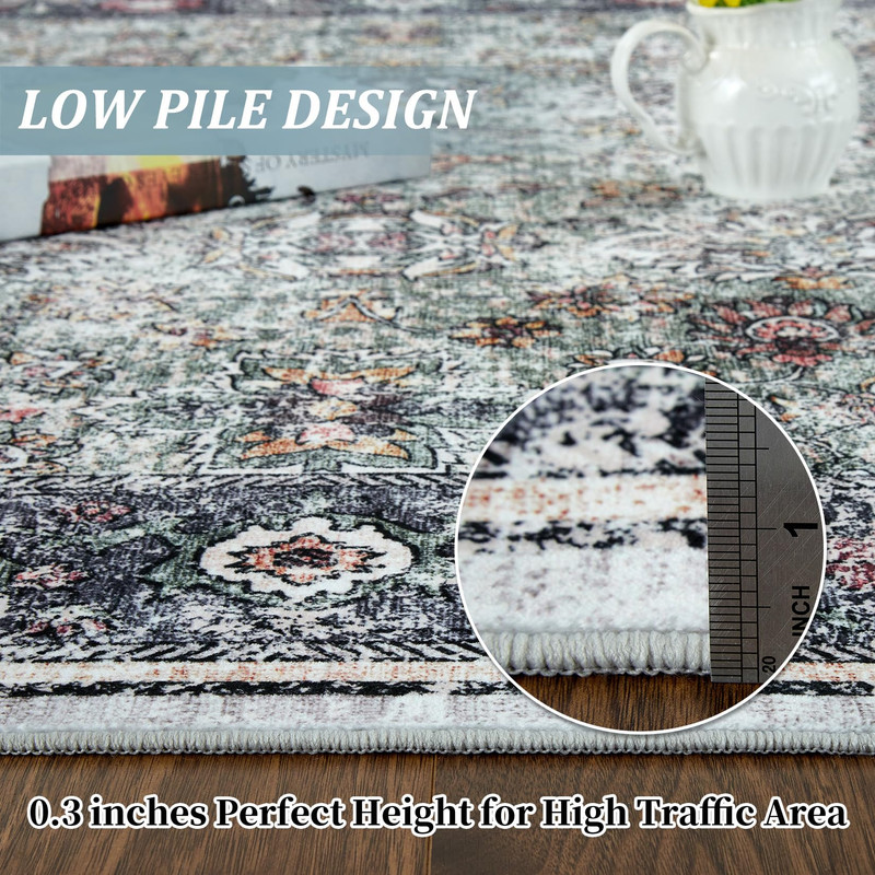 Vintage Living Room Large Area Rug 10x13 Soft Washable Oriental Traditional Distressed Rugs Indoor Floor Carpet for Home Office Green