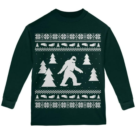 Sasquatch Ugly Christmas Sweater Forest Youth Long Sleeve T-Shirt - X-Large