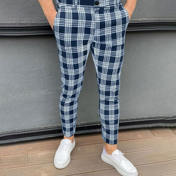 jsaierl Men's Plaid Printed Dress Pants Slim Fit Stretch Tapered Pant Casual Skinny Pencil Pants Button Business Trousers Fashion Hippie Regular Fit Fall Winter Outdoor Casual Long Pants