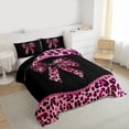 thumbnail image 3 of Homewish Cheetah Leopard Print Bedding Comforter Set, Chic Black Pink Ribbon Twin Comforter Sets, Fashion Princess Style Reversible Bedding Set, Super Cozy Room Decor, 2pcs, 3 of 8